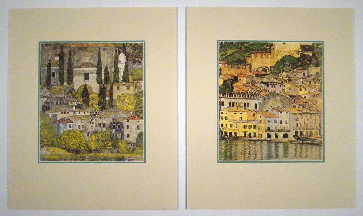 Catch Projecten Perfecte set van 2 Posters in dubbel passe-partout - Gustav Klimt - Church at Cassone sul Garda & Malcesine sul Garda - Kunst -2x 50 x 60 cm Kleur