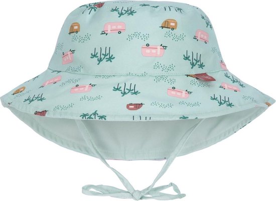 Lässig - Omkeerbare UV Bucket hoed voor baby's - Caravan - Mint - maat 3-6M (43-45CM)