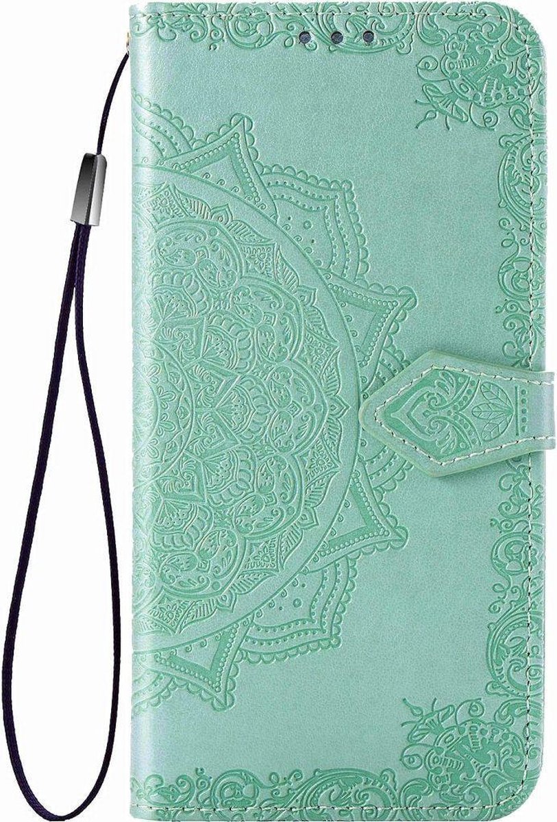 Mobigear Telefoonhoesje geschikt voor Motorola One Fusion Plus Hoesje | Mobigear Mandala Bookcase Portemonnee | Pasjeshouder voor 3 Pasjes | Telefoonhoesje voor Pinpas / OV Kaart / Rijbewijs - Turquoise