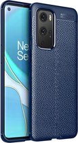 OnePlus 9 Pro hoesje - MobyDefend TPU Gelcase - Lederlook - Navy Blauw - GSM Hoesje - Telefoonhoesje Geschikt Voor: OnePlus 9 Pro