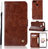 Voor xiaomi mi 5x retro koperen knop gek paard horizontale flip pu lederen case met houder & kaartsleuven & portemonnee & lanyard (bruin)