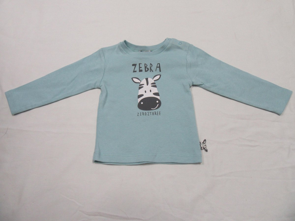 Zero2three - Jongens - T-shirt lange mouw - Blauw , zebra , 74 - 9-12 maand