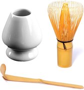 Matcha thee set - 3 Delig - matcha - matcha thee - traditionele Japanse matcha thee set - matcha bamboe klopper - matcha houder - matcha bamboe lepel - Starters kit - Starterspakke