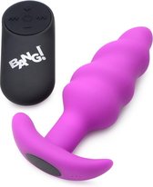 21X Vibrating Silicone Swirl Butt Plug with Remote - Purple