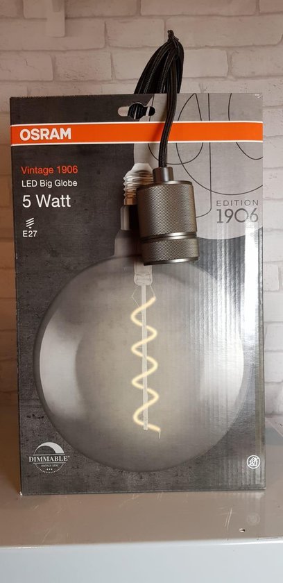 Osram 5watt doorzichtig vintage bol LED lamp incl fitting met nylon kabel  en afdekkap... | bol.com