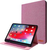 Voor iPad Pro 11 (2020) horizontale flip TPU + stof PU lederen beschermhoes met naamkaartclip (roze rood)