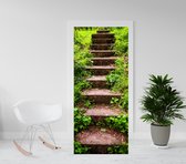Deurposter - deursticker Trap van steen met vegetatie - 201,5 x 93 cm