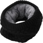 Winter - Unisex -  Warm Gebreide Ring Sjaal - Fleece Elastische - Knit Pluche Sjaals - Mannen - Vrouwen - Dikke Warmers - Katoen Snood Hals Ring - zwart