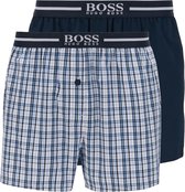 HUGO BOSS boxershorts woven (2-pack) - heren boxers wijd model - navy blauw en geruit - Maat: L