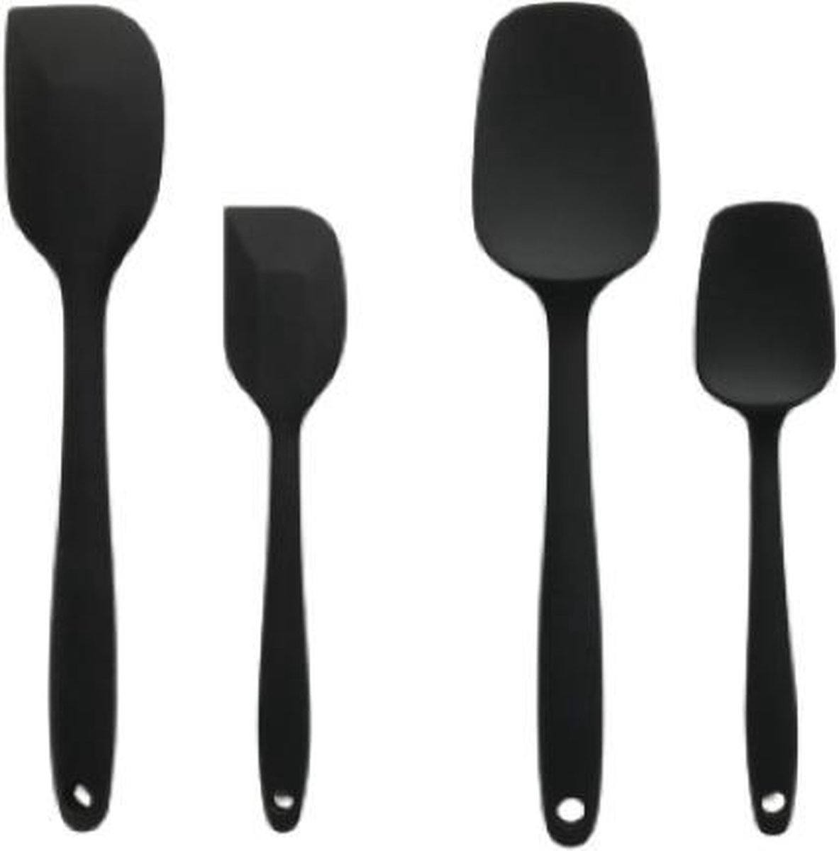 Set van 4 siliconen roerlepels en spatels - zwart - 27 en 21 cm | bol.com