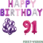 91 jaar Verjaardag Versiering Ballon Pakket Pastel & Roze