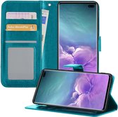 Hoesje Geschikt voor Samsung S10 Hoesje Book Case Hoes Wallet Cover - Hoes Geschikt voor Samsung Galaxy S10 Hoesje Bookcase Hoes - Turquoise