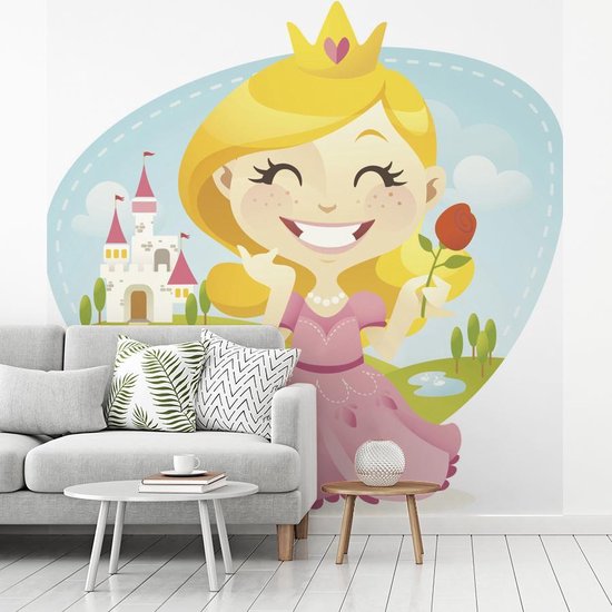 Illustration pour enfants d'une princesse souriante avec rose 200x220 cm