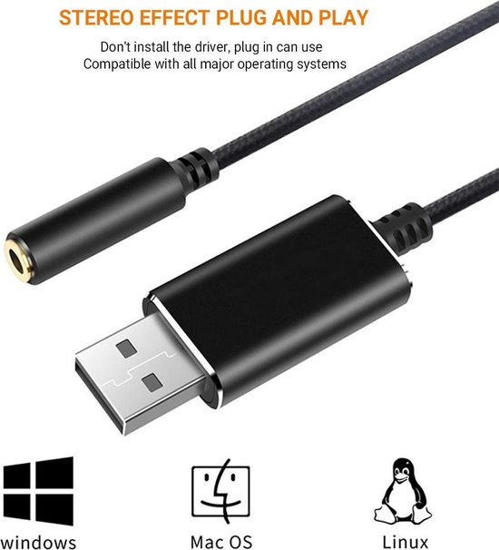 USB naar 3.5mm Audio Adapter - CTIA - Externe geluidskaart - Plug & play - Audio 3.5MM jack - 1 meter kabel - geschikt voor PS4, PC, Laptop, Desktop, MacBook en meer