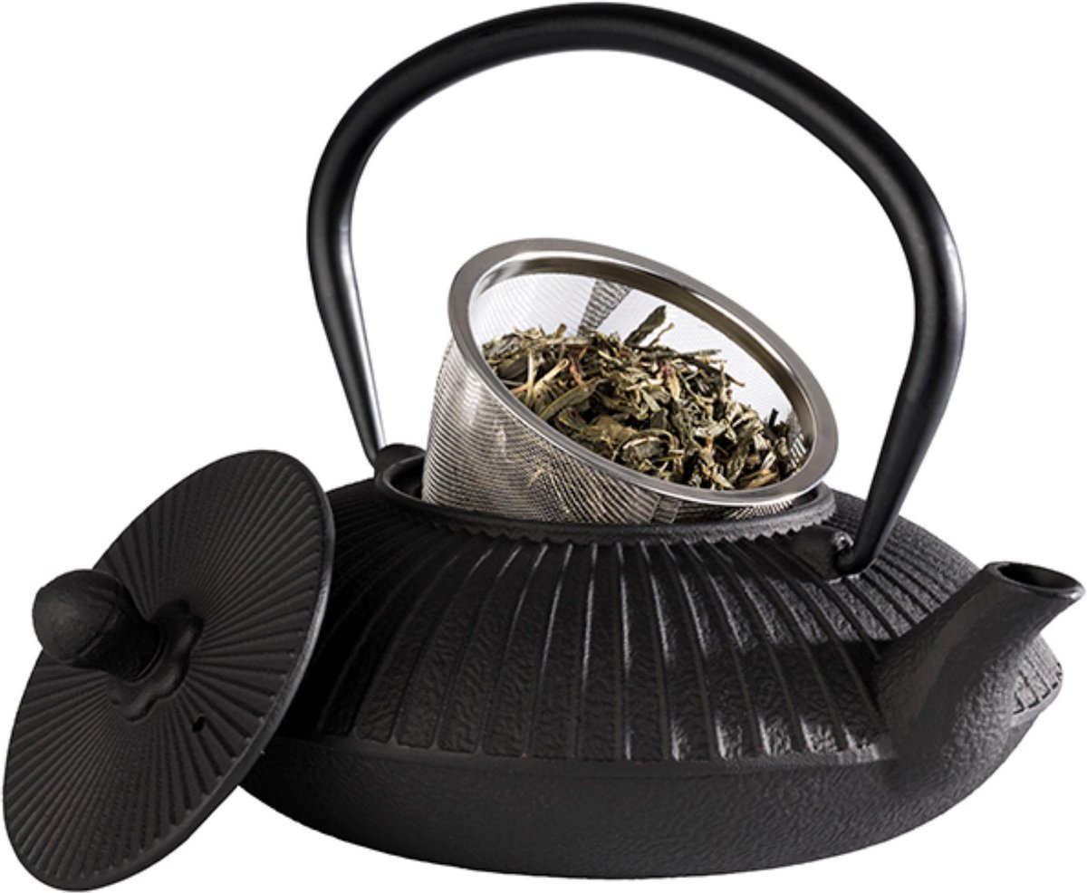 APS-Germany® Theepot met Filter - Gietijzer - Dubbelwandig - 0.8 L - Zwart