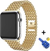 Luxe Metalen Kralen Armband Geschikt Voor  Apple Watch Series 1/2/3/4/5/6//7/SE 38/40/41 mm - 38mm/40mm/41mm  Horloge Bandje - iWatch Schakel Polsband Strap RVS - Met Horlogeband Inkortset - 