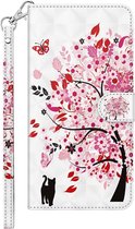 Poes roze boom agenda book case hoesje Telefoonhoesje geschikt voor Samsung Galaxy A12