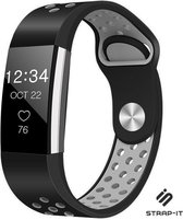Siliconen Smartwatch bandje - Geschikt voor Fitbit Charge 2 sport band - zwart/grijs - Strap-it Horlogeband / Polsband / Armband - Maat: Maat S