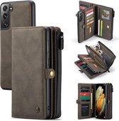 caseme - Hoesje geschikt voor Samsung Galaxy S21 Plus - back cover en wallet book case - multifunctioneel - bruin