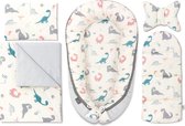 Babynestje - Babynest 5 elementen SET - Draagbare nest met dekentje - Dubbelzijdig - 60 x 105 cm - Dinos