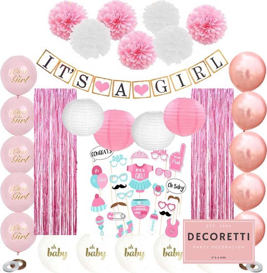 Babyshower versiering meisje van Decoretti ® - roze decoratie - geboorte  slingers en... | bol.com
