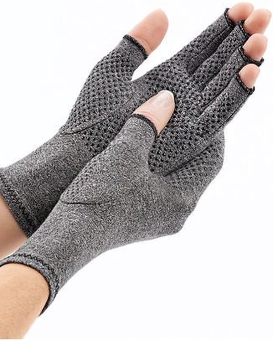 Medidu Reuma Artritis Handschoenen + Antisliplaag – Compressie Handschoenen + Antisliplaag – Grijs - L