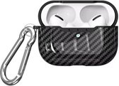 DrPhone ACF1 –  Hoesje - Carbon -  Siliconen – Karabijnhaak -  Geschikt voor Airpods Pro - Zwart