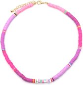 Ketting LOVE - Kralen - Lengte Verstelbaar 42-48 cm - Paars en Roze