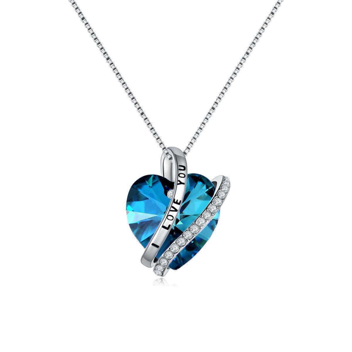 Zilver Blauwe i love you Hartje met Kristal - Lengte 45cm