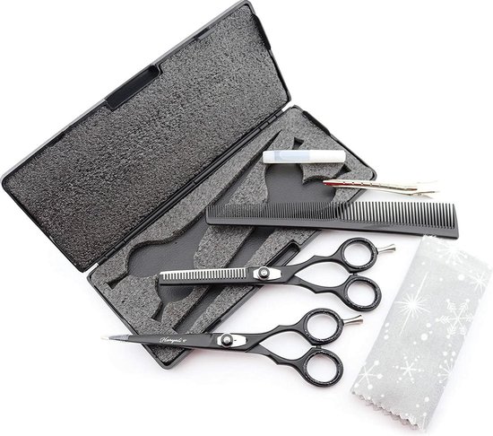 Haryali London 15 cm Kappersschaar Set – Scherpe Knip- & Uitdunschaar voor Thuis en Salon, Japanse Stalen Barbiersschaar Kit – Mat Zwart
