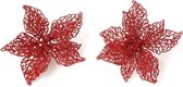 4x stuks decoratie kerstster bloemen rood glitter op clip 18 cm - Decoratiebloemen/kerstboomversiering/kerstversiering