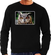 Dieren sweater met uilen foto - zwart - voor heren - roofvogel/ uil cadeau trui - kleding / sweat shirt S