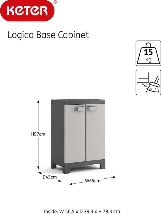 Keter Logico Opbergkast laag - 65x97x45 cm - Grijs/Zwart