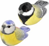 Set van 2x stuks pluche vogels knuffels van 14 cm met geluid