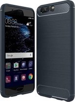 Voor Huawei P10 geborsteld koolstofvezel textuur schokbestendig TPU beschermhoes (blauw)