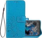 Voor Galaxy S9 + Lucky Clover Pressed Flowers Pattern Horizontale Flip lederen tas met houder & kaartsleuven & portemonnee & draagriem (blauw)