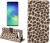 Luipaardtextuur PU + TPU horizontaal lederen flip-hoesje voor Galaxy S10 Plus, met houder en kaartsleuven en portemonnee (geel)