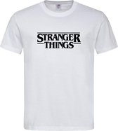 Wit T shirt met Zwart "Stranger Things" tekst maat S