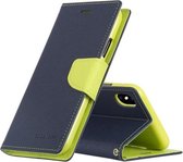 GOOSPERY FANCY DAGBOEK Horizontale leren flip-hoes voor iPhone XS / X, met houder en kaartsleuven en portemonnee (donkerblauw)