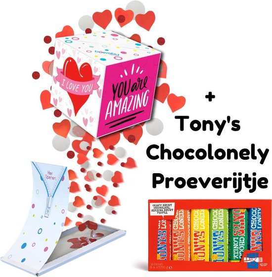 Boemby - Exploderende Confettikubus Verjaardagskaart - Tony Chocolonely Brievenbus Cadeau - Verjaardagscadeau - Chocoladecadeau - Unieke Confetti kaart