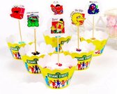 ProductGoods - 12 Stuks Sesamstraat Mini Cupcake Bakjes + 12 Cupcake Sesamstraat Versiering - Kinderen - Kinderfeestje - Party - Taart Decoraties - Verjaardag Decoratie - Happy Bir