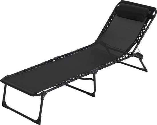 Chaise de jardin Chaise de plage Transat pliable | Lit Zwart brancard Noir  | | bol