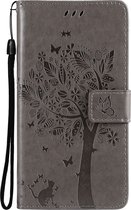 Mobigear Telefoonhoesje geschikt voor Samsung Galaxy S21 Ultra Hoesje | Mobigear Tree Bookcase Portemonnee | Pasjeshouder voor 2 Pasjes | Telefoonhoesje voor Pinpas / OV Kaart / Rijbewijs - Grijs