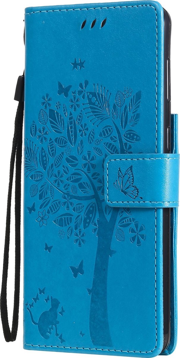 Mobigear Telefoonhoesje geschikt voor Samsung Galaxy S21 Hoesje | Mobigear Tree Bookcase Portemonnee | Pasjeshouder voor 2 Pasjes | Telefoonhoesje voor Pinpas / OV Kaart / Rijbewijs - Blauw