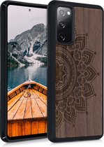 kwmobile telefoonhoesje compatibel met Samsung Galaxy S20 FE - Hoesje met bumper in donkerbruin - walnoothout - Opkomende Zon design
