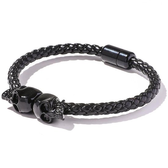 Intensief kool Zeug Doodshoofd Armband - Skull Bracelet - Zwart Leer - Armband Heren - Armband  Mannen -... | bol.com