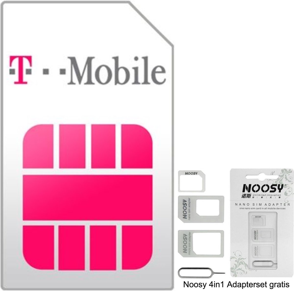 T-MOBILE Prepaid direct €5 beltegoed - inclusief NOOSY Simkaartadapter - Past in elke telefoon