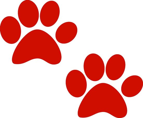 Hondenpootje / hondenpootjes - rood - autostickers - 2 stuks – 9,5 cm x 11,5 cm