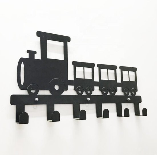 Kinderkapstok - trein - Kinderkapstok haakjes - Babykamer Kapstokken - babykamer - 6 haken – design Kapstokken - Inclusief bevestigingsmateriaal – Wandkapstok - Babykameraccessoires - Kinderkamer haakjes - Zwart - Modern — afbeelding 5