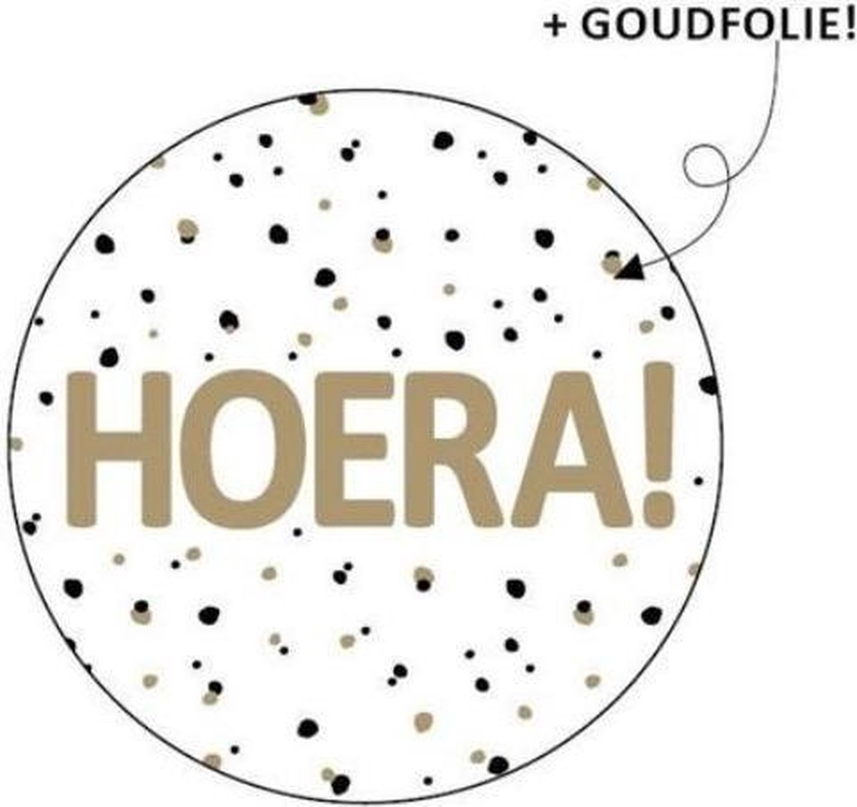Cadeausticker Hoera Goud - Sluitsticker - Traktatiesticker - Wensetiket - rond 40mm - Hoera! Goud met zwarte en gouden stippen - 25 stuks - sticker voor traktatie